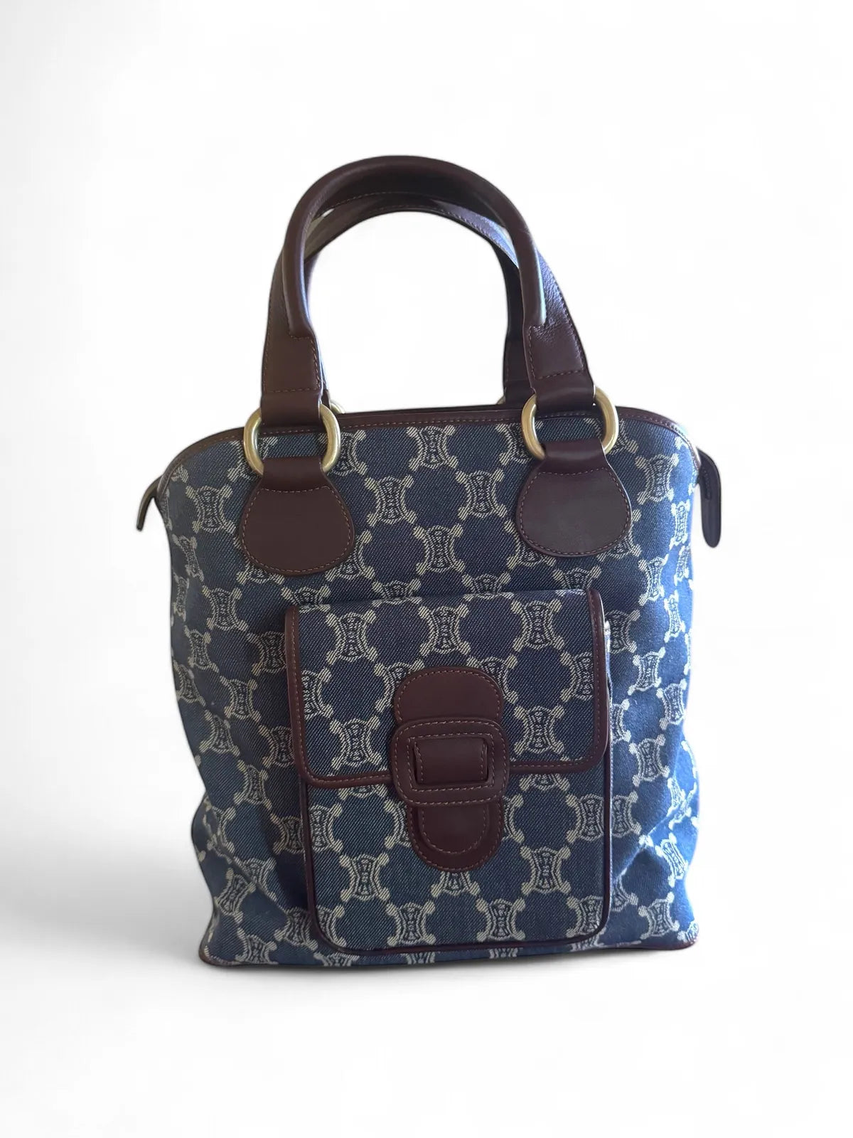 Celine Denim & Leather Brown Handbag Medium