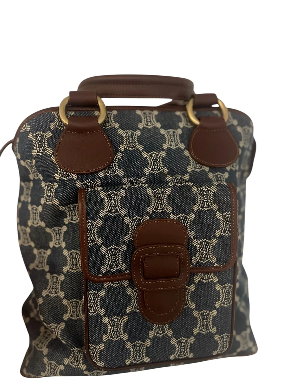 Celine Denim & Leather Brown Handbag Medium